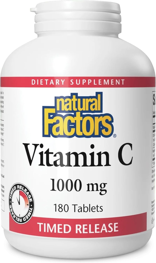 Doğal Faktörler C 1000 mg Zaman Bülteni, Immune ve Bone Health için Antioksi Desteği, 180 Tablet