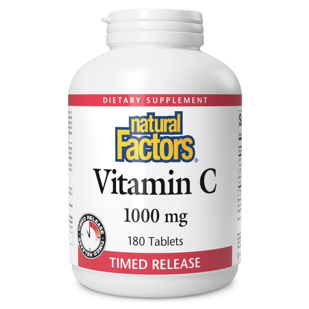 Doğal Faktörler C 1000 mg Zaman Bülteni, Immune ve Bone Health için Antioksi Desteği, 180 Tablet