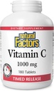 Doğal Faktörler C 1000 mg Zaman Bülteni, Immune ve Bone Health için Antioksi Desteği, 180 Tablet