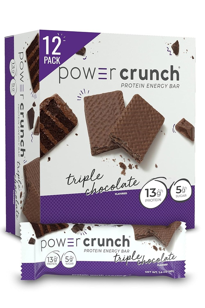 Power Crunch protein Wafer Bars, Yüksek Protein Snacks with Delicious Taste, Triple Chocolate, 1.4 Ounce (12 Count)