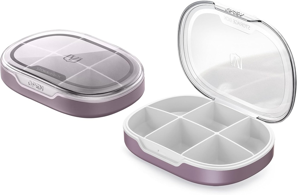 Pill Organizer, Pill Box 2 Pack, Small Pill Case for Purse & Pocket, Daily Medicine Vitamin Pill Box, Fish Oil Box, Supplement Box 2 Apples (Six-Compartment) (Russet)