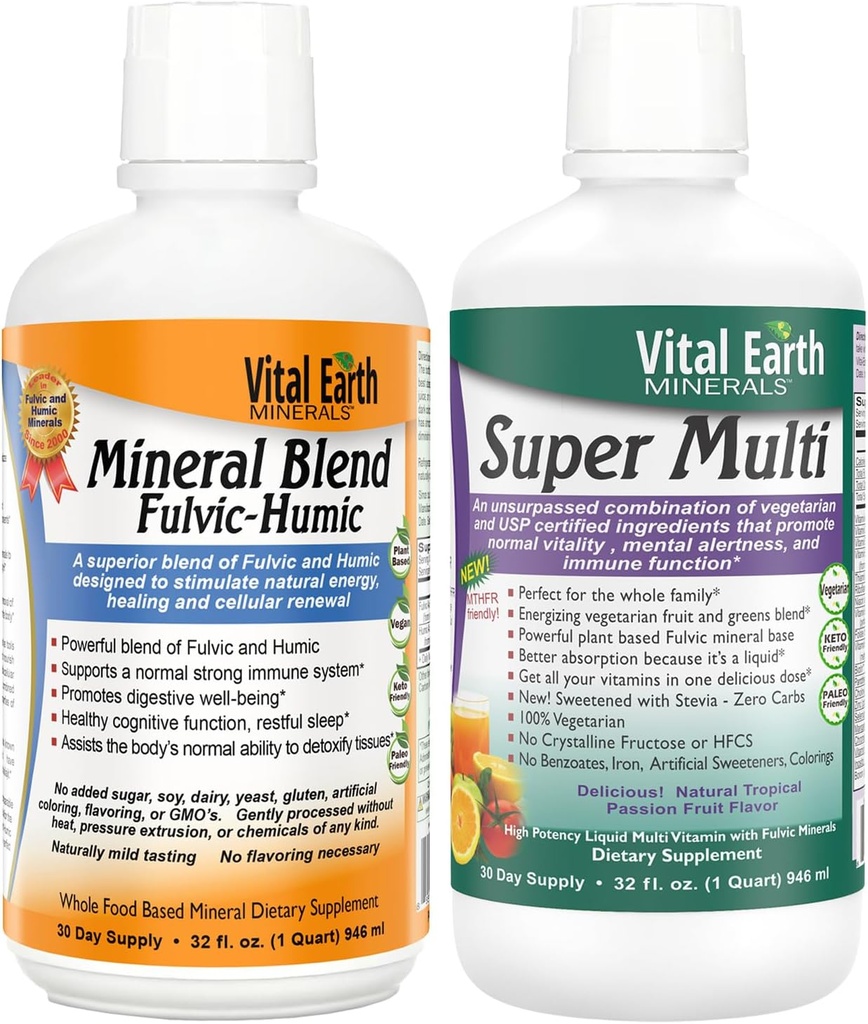 Vital Earth Minerals Detox & Wellness Desteği – Fulvic Humic Mineral Toplantısı 70+ Trace Minerals + Süper Çok, Sıvı Çokvitaminler, MTHFR Destek, 32 Oz Ea