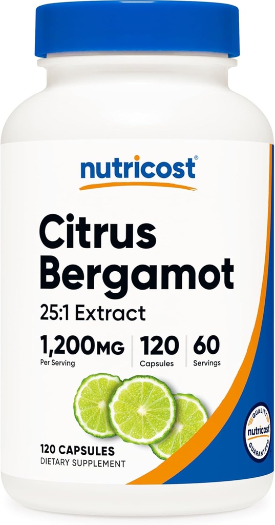 Nutricost Citrus Bergamot Capsules 1.200 mg, 120 Capsules - 25:1 Bergamot Ekstraksiyon - 60 Hizmet, Gluten Free, Vegan & Non-GMOMO