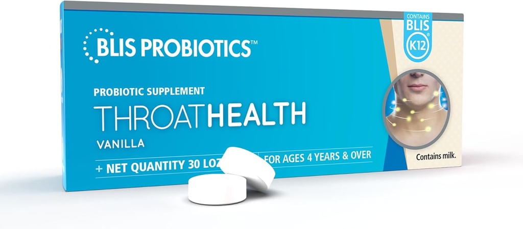 BLIS ThroatHealth Oral Probiotics K12 - Immune & Throat Support, Vanilla - 30 Lozenges, 2.5 Billion CFU