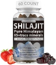 Shilajit Gummies - 600 mg Doğal Organik Shilajit 85+ Trace Minerals, Fulvic Acid & Phytonutrients - Strawberry Flavor - Enerji için, Immune Desteği - 60 Gummies, 1 Ay Supply