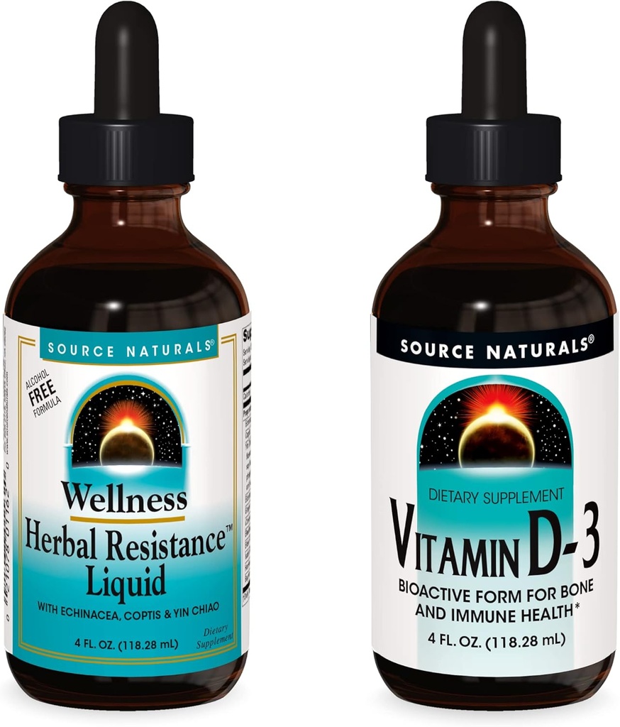 Source Naturals Liquid Supplements, Herbal Direniş ve 2000 iu Vitamin D-3-4 oz Şişeler