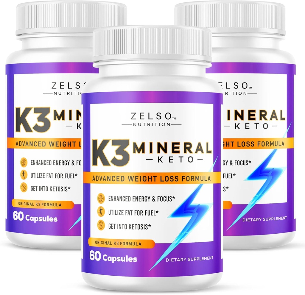 ZELSO (3 Pack) K3 Mineral Ağırlık Kadınlar ve Erkekler için Pilleri Yitirir, K3 Mineral Pills - K3 Salt Mineral, Vitamin + K3 Capsules Supplement for Keto Kilo Kaybı - 3 Ay Supply