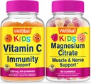 WellYes Vitamin C Kids + Magnesium Citrate Kids, Gummies Bundle - μεγάλη γεύση, συμπλήρωμα βιταμίνης, χωρίς γλουτένη, GMO δωρεάν, μασώμενη κοιλιά