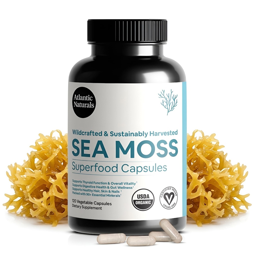 Atlantic Naturals Sea Moss Capsules with Moringa, Ashwagandha, Black Seed Oil, Ginger & Laurel – Atlantic Sea Moss Supplements for Men and Women – for Daily Energy & Wellness Toplantıları için – Sayı 120