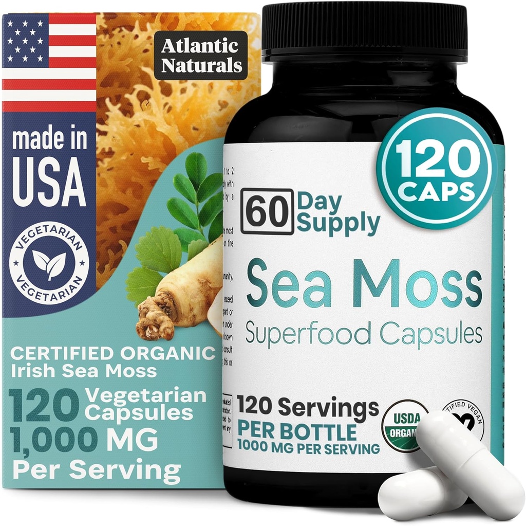 Atlantic Naturals Sea Moss Capsules with Moringa, Ashwagandha, Black Seed Oil, Ginger & Laurel – Atlantic Sea Moss Supplements for Men and Women – for Daily Energy & Wellness Toplantıları için – Sayı 120