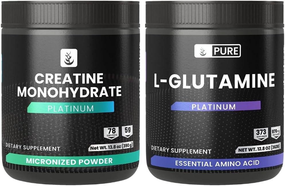 PURE ORIGINAL INGREDIENTS L-Glutamine & Kretine Monohidrat Toz Paketi, Egzersiz ve Yaşam Tarzı, Tamam Tozlar