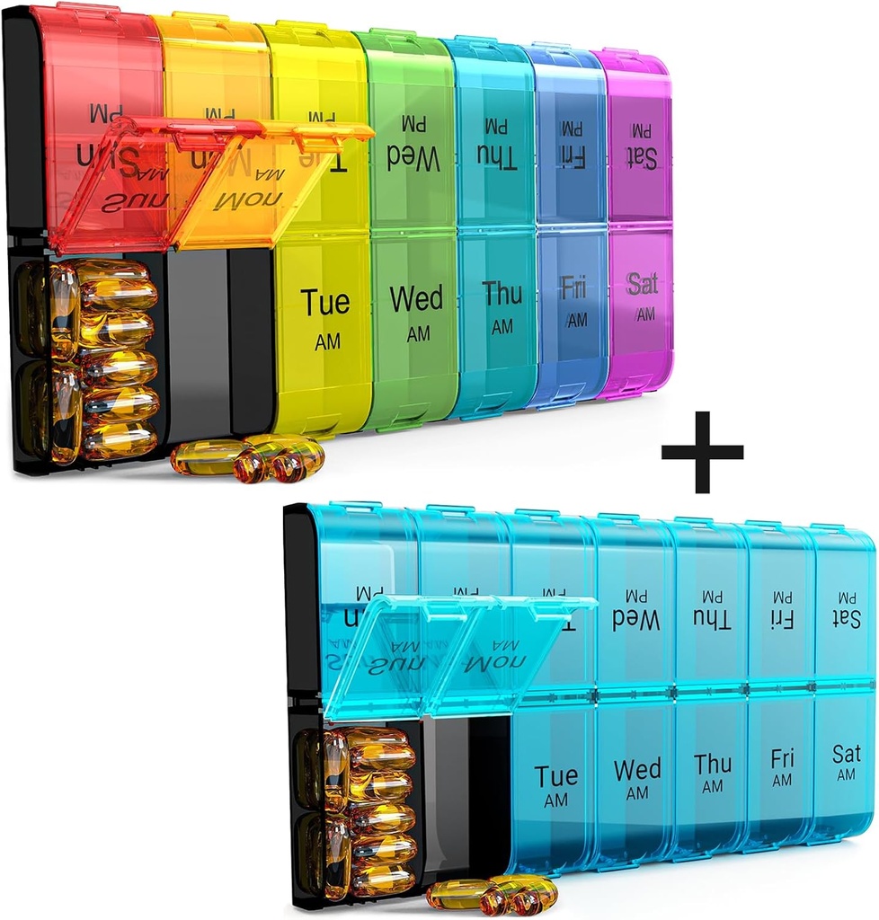 Ekstra Büyük Pill Organizer 2 Zaman Bir Gün, Haftalık XL AM PM Pill Case, 7 Gün Pill Box Günde Bir Gün