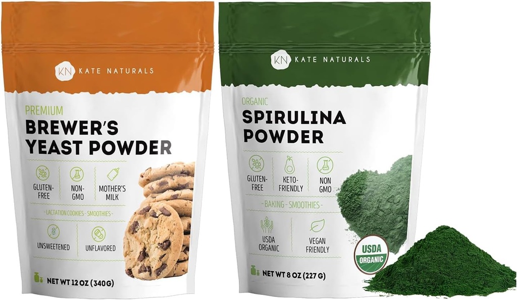 Kate Naturals Brewer's Yeast 12oz & Spirulina Toz 8oz Sche