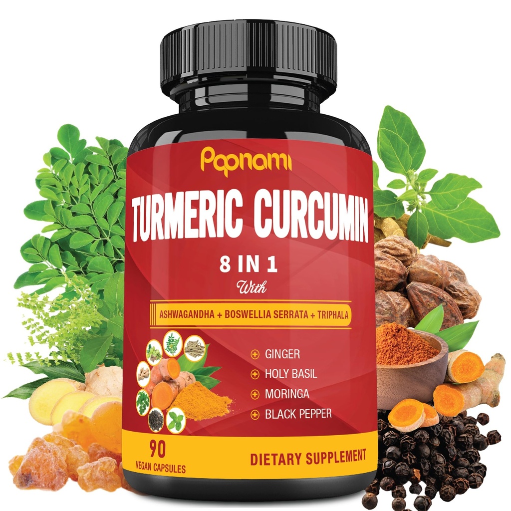 Turmeric Curcumin Extract Capsules - 90 Counts 3 Ay Supply - Rehwagandha, Moringa, Ginger & More - Immunity, Joint, Digestive & Wellness Support