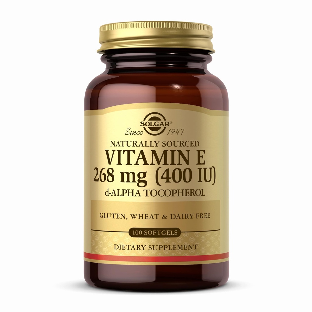 Solgar Vitamin E 268 mg (400 IU) - 100 Softgels - Φυσικώς-Πηγή Βιταμίνη Ε ως d-Alpha Tocopherol - Χωρίς γλουτένη, Χωρίς γαλακτοκομικά - 100 Μερίδες