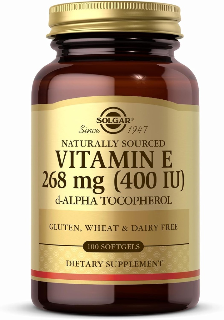 Solgar Vitamin E 268 mg (400 IU) - 100 Softgels - Doğal kaynaklı Vitamin E d-Alpha Tocopherol - Gluten Ücretsiz, Süt Ücretsiz - 100 Hizmet