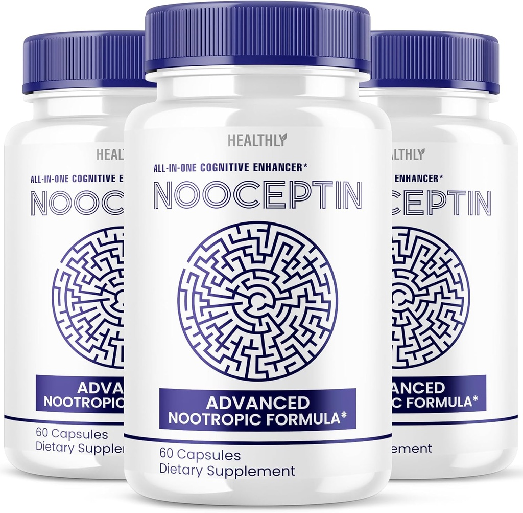 (3 Pack) Nooceptin Beyin Tamamı - Resmi Formula - Çocuklar ve Yetişkinler için Gelişmiş Formula Nootropic Supplement - Ekstra Güçlü Hafıza, Bilişsel Destek Beyin Toz (180 Capsules)
