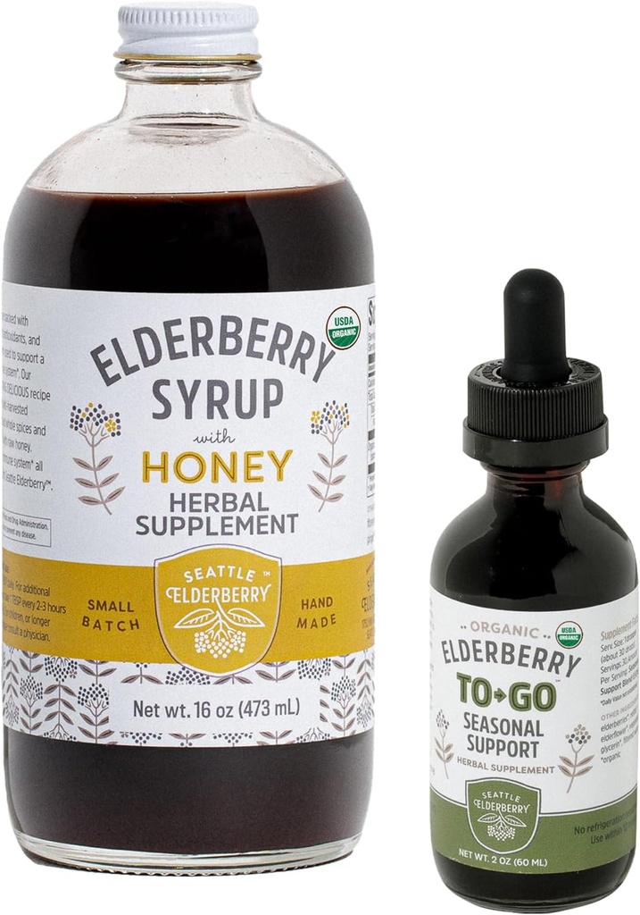 Herbal Supplement Set Start - Honey & a 2oz Yaşlılık Şişesi ile 16oz Yaşlılık Şişesi to-Go Mevsim Destek Made from Only Organic Materialss in the USA