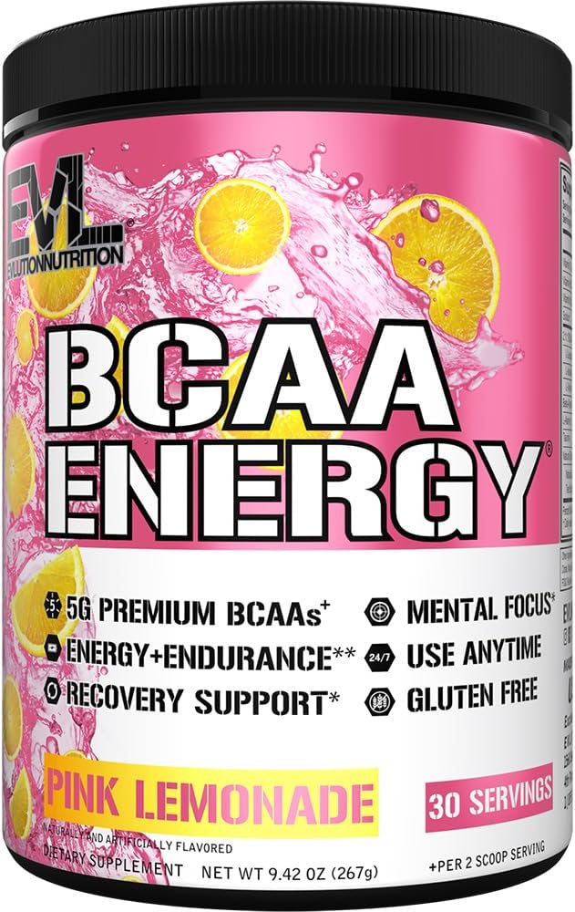 EVL BCAAs Amino Asits Toz - BCAA Energy Pre Workout Toz for Muscle Recovery Lean growth and Endurance - Rehydating Post Workout Recovery Drink with Natural Caffeine - Pink Lemonade