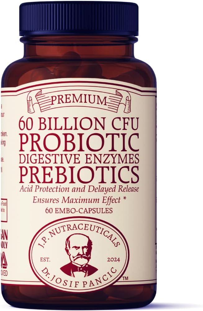 Probiyotik ve Prebiyotik Supplement, 60 Milyar CFU, Digestive Enzymes, Asit Koruma, Gecikme, 60 Capsules, 60 Day Supply