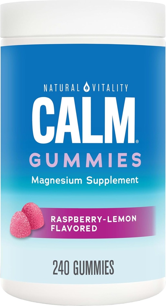 Doğal Vitality Calm, Magnezyum Citrate Supplement, Stres Yardımı Gummies, Gluten Free, Vegan, Raspberry Lemon Flavored, 240 Gummies
