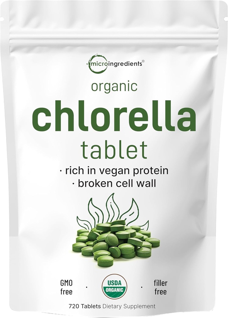 Organik Klorella Tabletleri, 500 mg Per Tablet, 720 Tabs (360 Grams), 4 Ay Supply, Kırık Hücre Duvar, Vegan Protein ve Vitaminler, No Filler, No Katkılar & Non-GMO | Pure Green Algae Superfood