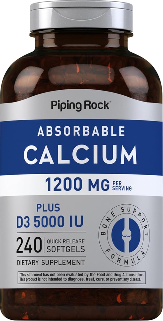 Piping Rockuba 1200 mg D3 | 240 Softgels | 5000 IU Vitamin D3 | Absorbabledis Supplement / Non-GMO, Gluten Free