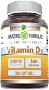Amazing Formulas Vitamin D3 (Cloncalciferol) Tamam | 5000 I per Service | 360 Softgels | Non-GMO | Gluten-Free | Made in USA