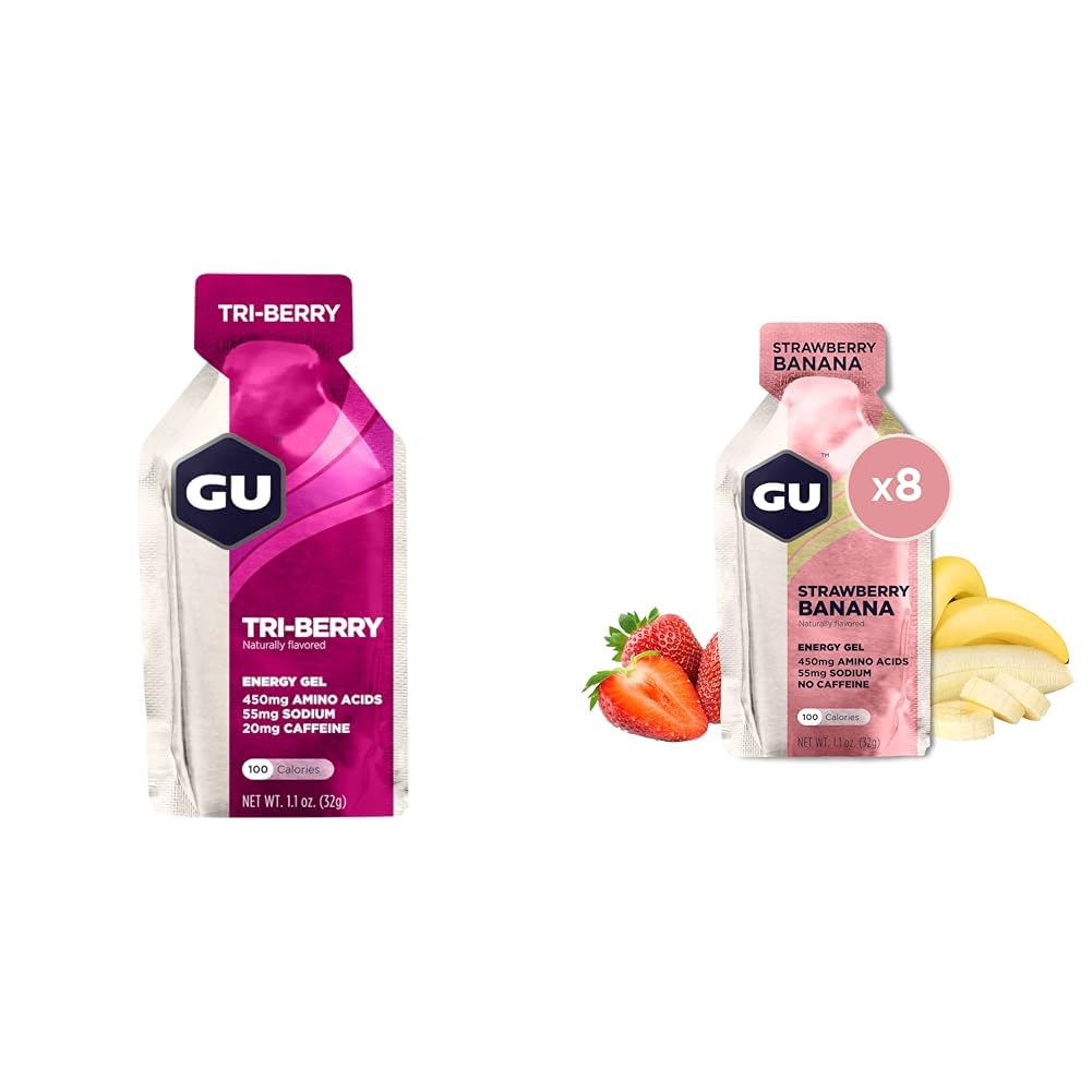 GU Energy Original Sports Beslenme Gel Tri-Berry ve Strawberry Banana Flavor 8Count Sches