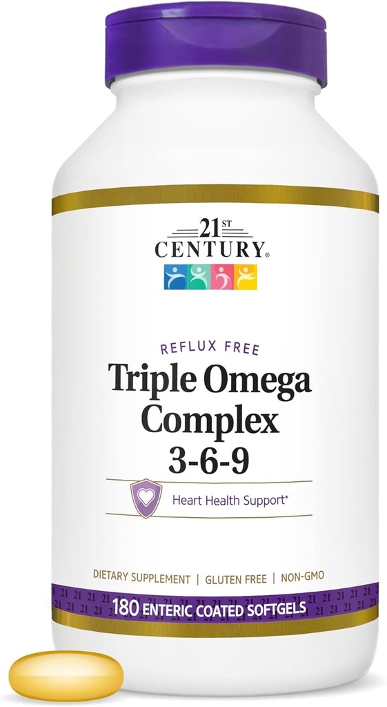 21. Yüzyıl Triple Omega Kompleksi 3 6 9 Yoğun Cephe Yumuşakgels, 180 Kont Şişe (22875)