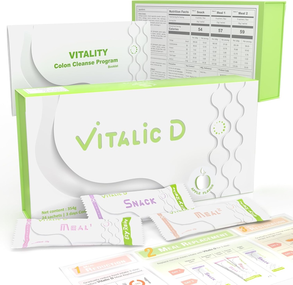 Vitalic D, 3-Day Cleanse Program & Gut Health Support | Plant-Based Detox Toz Digestive reset, Light feeling & Daily Wellness | Apple Flavor