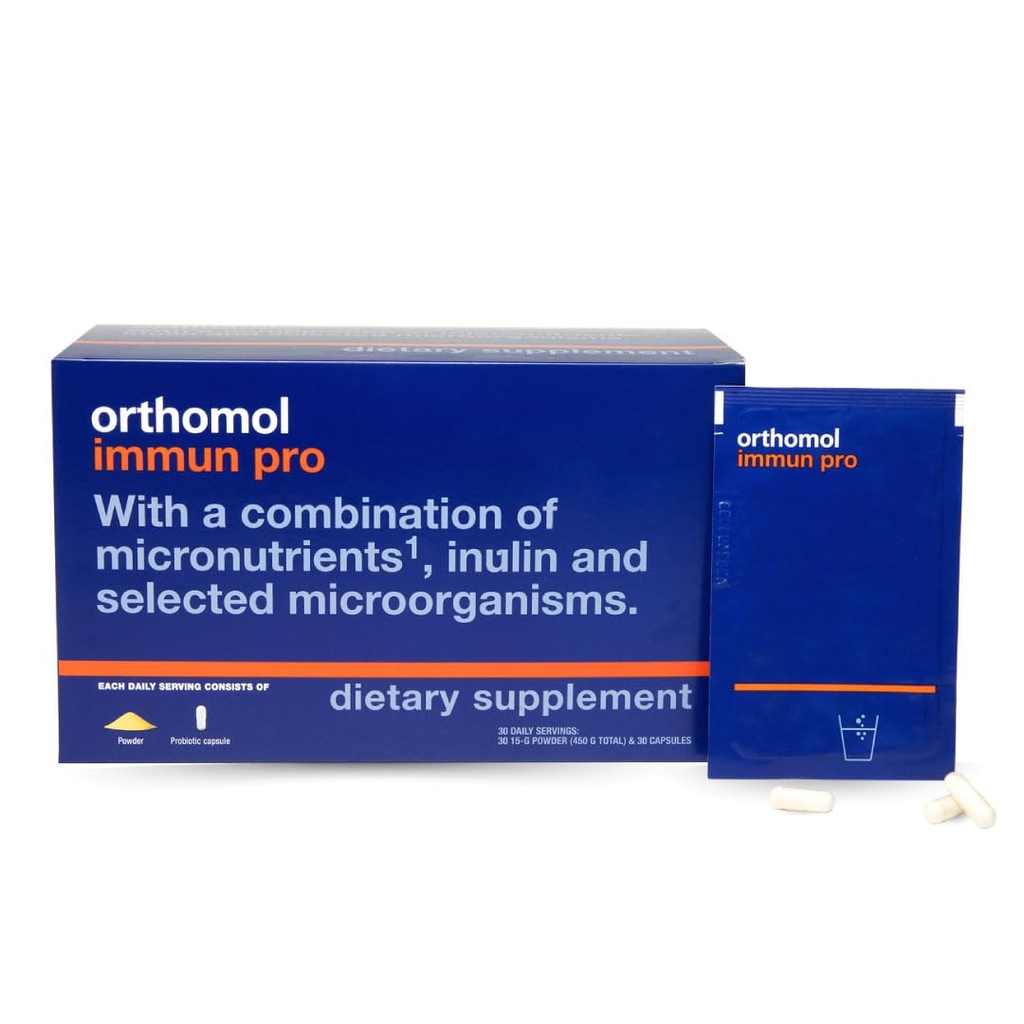 Orthomol Immun Pro, Immune Support, Probiyotik Gut Health Supplement, Inulin Prebiyotik Fiber, 30 Günlük Supply, A, B, C, D, E, çinko, Iodine, Kadın ve Erkekler için Probiyotikler, Daily Toz & Capsule