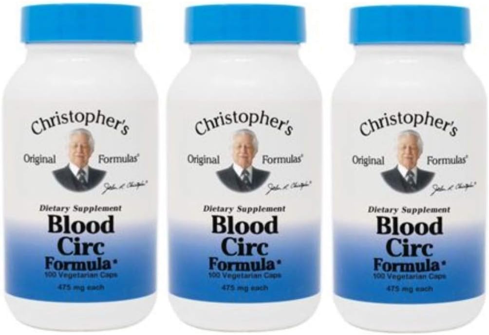Christopher's Original Formulas Blood Circ Formula Κάψουλες, Βότανο συμπλήρωμα για Καρδιαγγειακή & Κυκλοφορική ευεξία, 100 Κάψουλες - Συσκευασία των 3