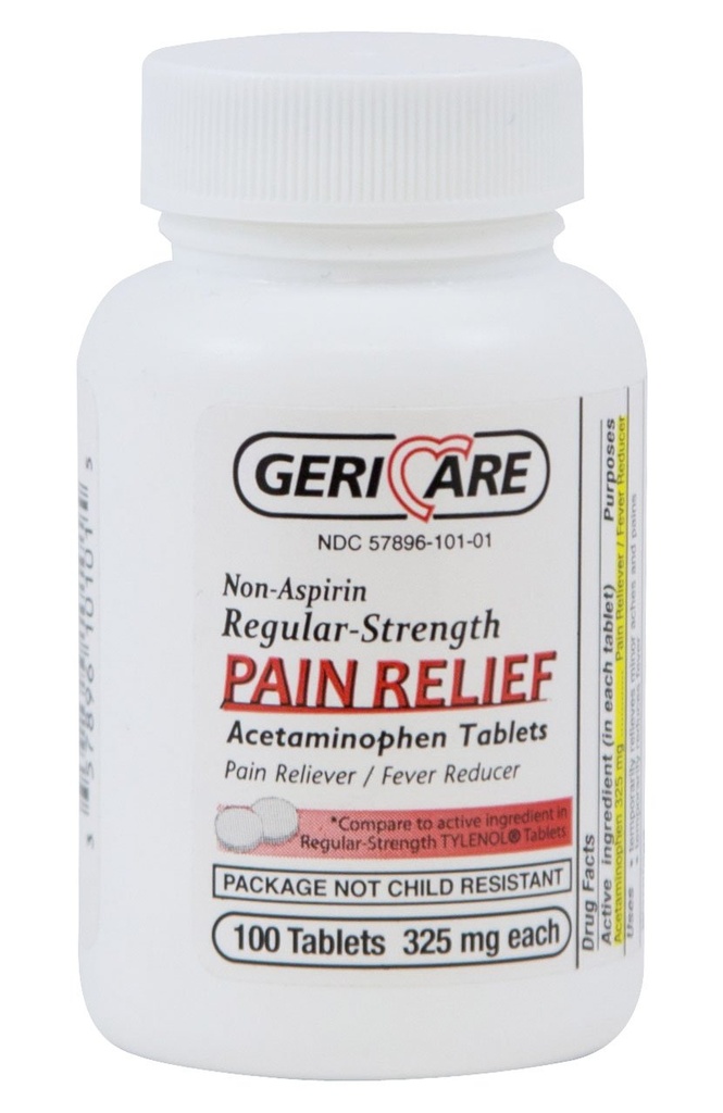 McKesson 60-101-01 GeriCare Acetaminophen Tablet, 325 mg, 100 Paket