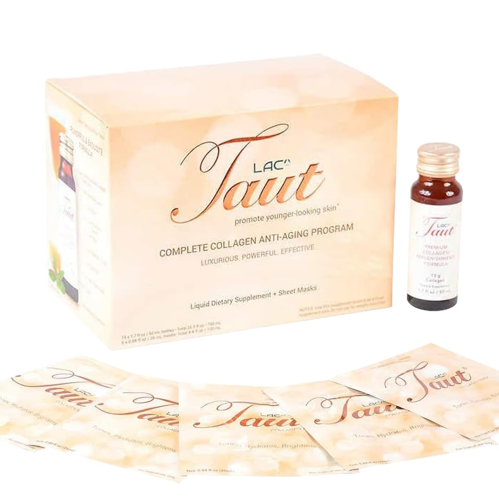 TAUT Marine Collagen Drink & Face Mask – 13,000mg Υδρολυμένη πρωτεΐνη κολλαγόνου με Υαλουρονικό οξύ για νεανική, Ακτινωτή επιδερμίδα – Περιλαμβάνει 15 μπουκάλια και 5 μάσκες (30-Day Supply)