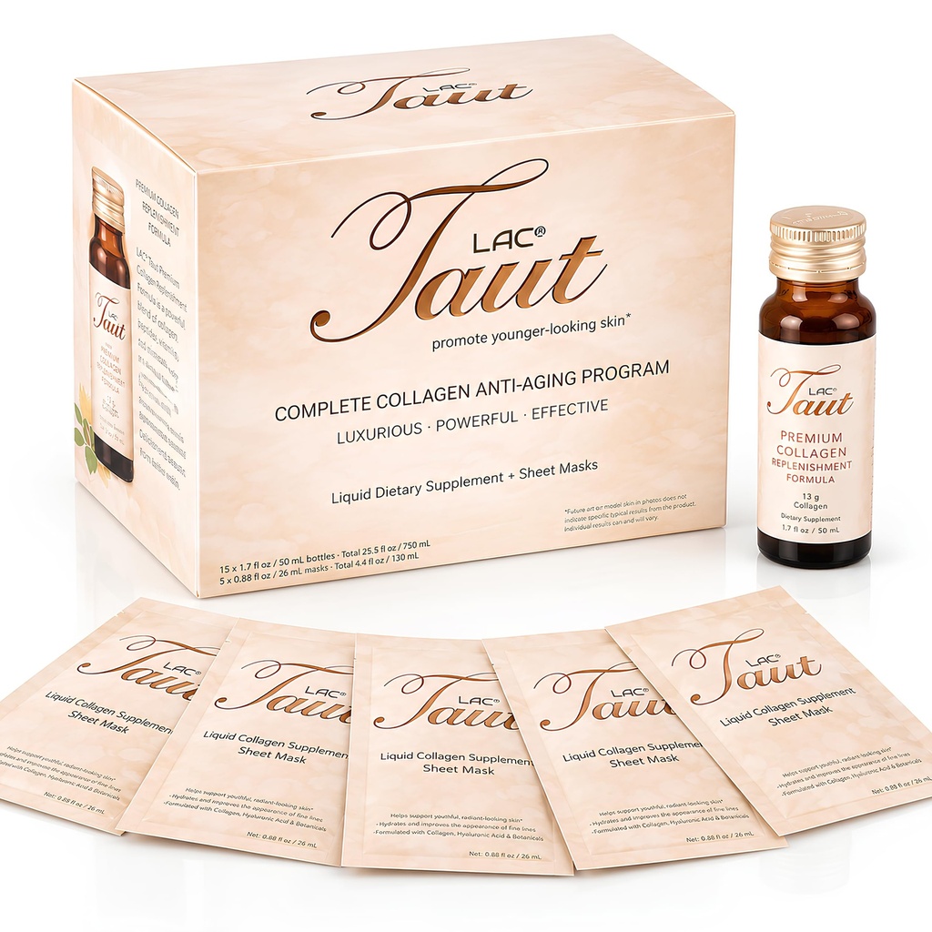 TAUT Marine Collagen Drink & Face Mask – 13.000 mg Hydrolyzed Collagen protein with Hyaluronic Acid for Youthful, Radiant Skin - 15 Şişe ve 5 Maskeyi içerir (30-Day Supply)