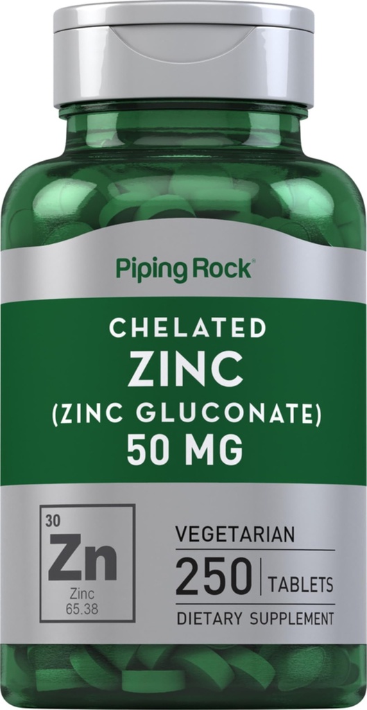 Piping Rock Chelated çinko 50mg | 250 Tablet | Gluconate | Vegetarian, Non-GMO, Gluten Free Supplement Supplement