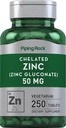 Piping Rock Chelated çinko 50mg | 250 Tablet | Gluconate | Vegetarian, Non-GMO, Gluten Free Supplement Supplement