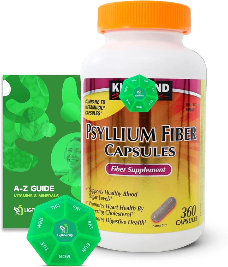 Κάψουλες Psyllium Fiber, 360 Count, συμπλήρωμα διατροφής με αποκλειστικό καλύτερο οδηγό Ligth&Spring