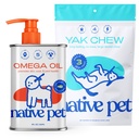 Köpekler için Yerli Pet Omega Petrol - Köpek Balık Yağı Tamamlar ve Yak Chews for Köpekler | Pasture-Raized and Organic Cheese Yak Himalaya Churpi Chews | 8 Oz. & 3 Büyük Yak Chews