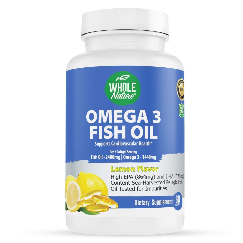 Omega 3 Fish Oil Supplements, maksimum Kuvvet 2400 mg Omega-3, 1440 mg Fish Oil, EPA DHA Fatty Acids, Heart Health, Vision, Eye, Brain, Immune Support for Women & Men. Natural Lemon Flavor, 60 ct (1)