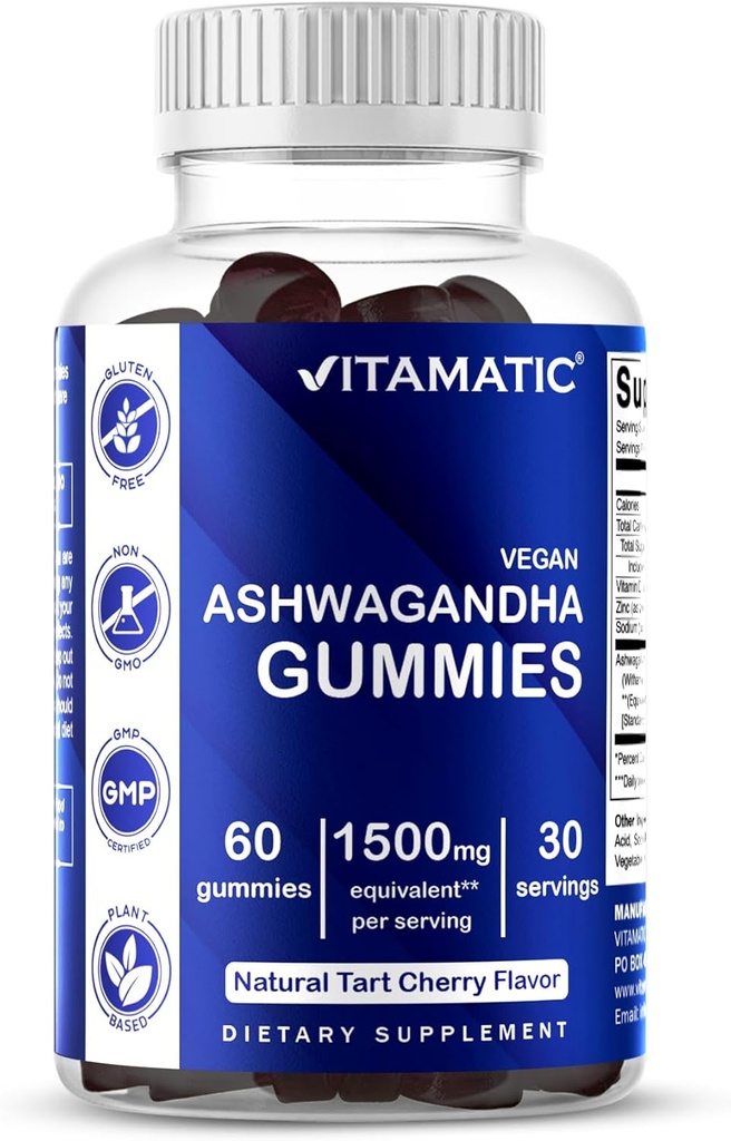 Vitamatic Ashwagandha Gummies 1500 mg Equivalent Per (30:1 Ekstraksiyon 50 mg) - 60 Vegan Gummies -% 3 Withanolides