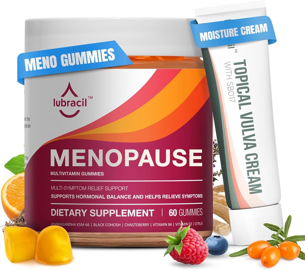 Lubracil Menopause Gummies & Topical Vulva Cream Sche - Hot Flashes, Vaginal Kuruness, Itching, Mood Swings & Night Sweats with Black Cohosh, Ashwagandha, Omega-7 & Vitamin E