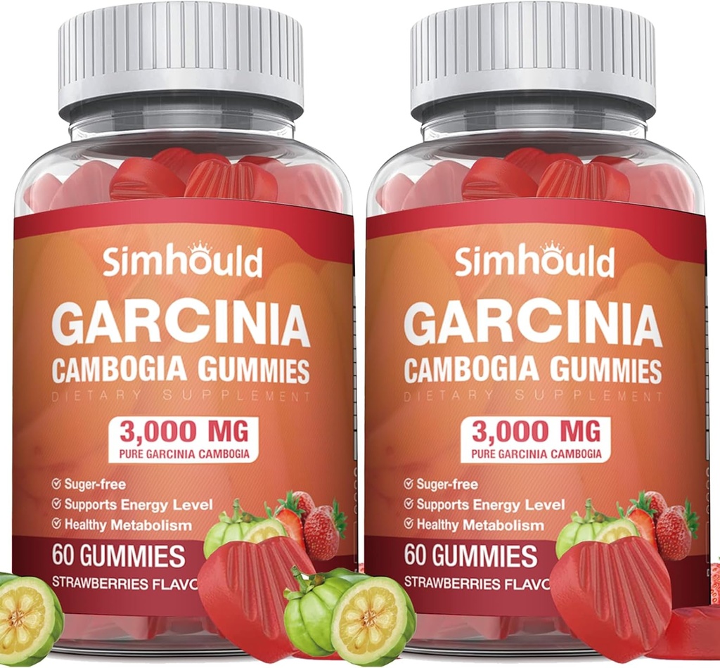2 Pack Sugar Free Garcinia Cambogia Gummies - 3000 mg 95 HCA with L-Carnitine, Energy Boost, Strawberry Flavor Gummy Easier to Take Pil Thanls & Capsules 120 Counts