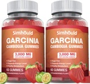 2 Pack Χωρίς ζάχαρη Garcinia Cambogia Gummies - 3000mg 95% HCA με L-καρνιτίνη, Energy Boost, Φράουλα Gummy Γεύσης Ευκολότερο να πάρει Than χάπια & κάψουλες 120 Counts