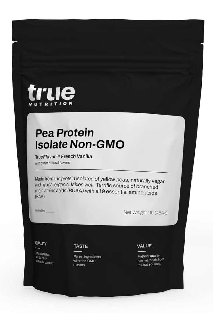 Gerçek Beslenme Pea Protein Toz Isolate - 25g Non-GMO Vegan Protein Toz Servisi başına - Low Carb, Low Fat, Yüksek Leucine - Gluten Free, Süt Free, Soy Free - Fransız Vanilla - 1LBBB