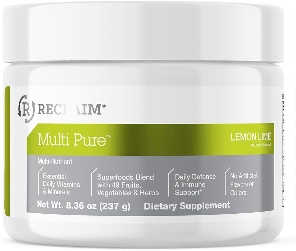 Reclaim Multi Pure Lime Λεμόνι, Ανοσοποιητική Υποστήριξη, Βιταμίνη C, Βιταμίνη B Complex, Probiotic, Superfood Κόνις, Ασβέστιο, Μαγνήσιο Οξείδιο, (30 εξυπηρετούν) (Lemon Lime)