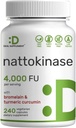 Nattokinase Supplement 4,000 FU Per Service, 240 Veggie Capsules – Japon Natto with Bromelain, Turmeric Curcumin & Black Pepper Complex – Digestive Enzymes & Heart Health – Non-GMO, Vegan