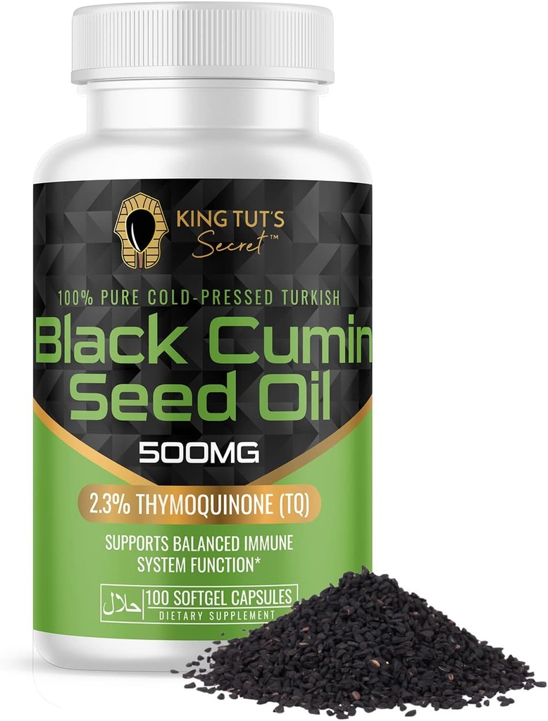 KING TUT'S SECRET Black Seed Capsules - 500 mg 100 Softgels - Nigella Sativa Ekstraksiyon, Siyah Cumin Supplement for Hair, Antioxy Support, Immune System - Halal Black Seed Cumin Oil Capsules