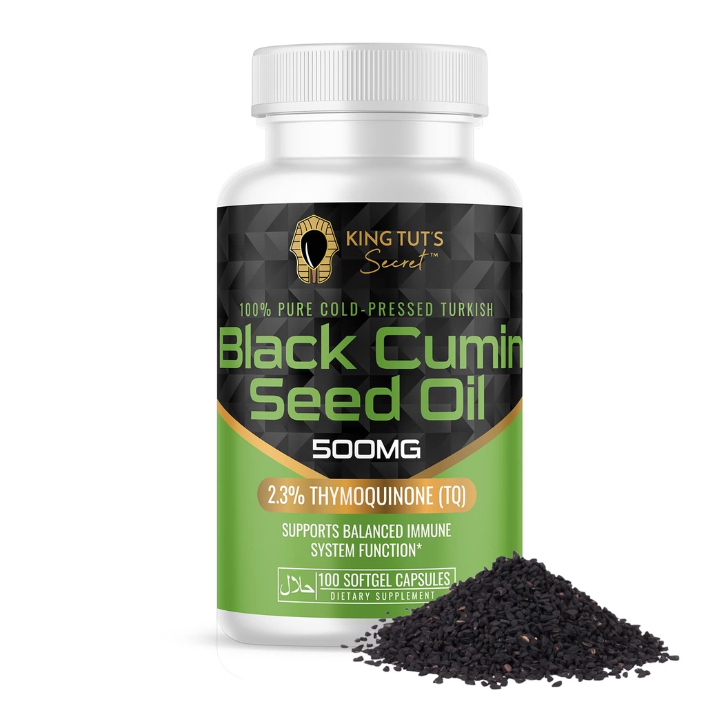KING TUT'S SECRET Black Seed Capsules - 500 mg 100 Softgels - Nigella Sativa Ekstraksiyon, Siyah Cumin Supplement for Hair, Antioxy Support, Immune System - Halal Black Seed Cumin Oil Capsules